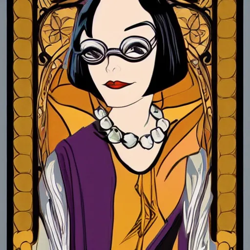 Image similar to edna mode wearing a cape, art nouveau, beautiful