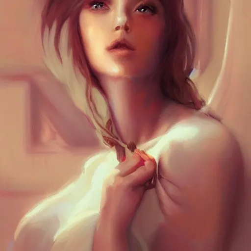 Image similar to a beautiful woman tied to a chair with spaghetti, painting by Charlie Bowater and artgerm