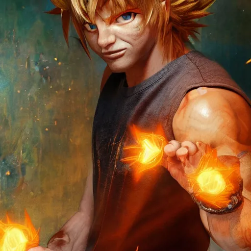 Image similar to shaggy going super sayain, au naturel, hyper detailed, digital art, trending in artstation, cinematic lighting, studio quality, smooth render, unreal engine 5 rendered, octane rendered, art style by klimt and nixeu and ian sprigger and wlop and krenz cushart