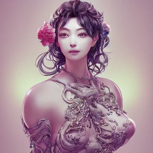 Image similar to the portrait of a sensual lemon that resembles an absurdly beautiful, graceful, elegant gravure idol with her arms covering her chest, an ultrafine hyperdetailed illustration by kim jung gi, irakli nadar, intricate linework, bright colors, octopath traveler, final fantasy, unreal engine 5 highly rendered, global illumination, radiant light, detailed and intricate environment