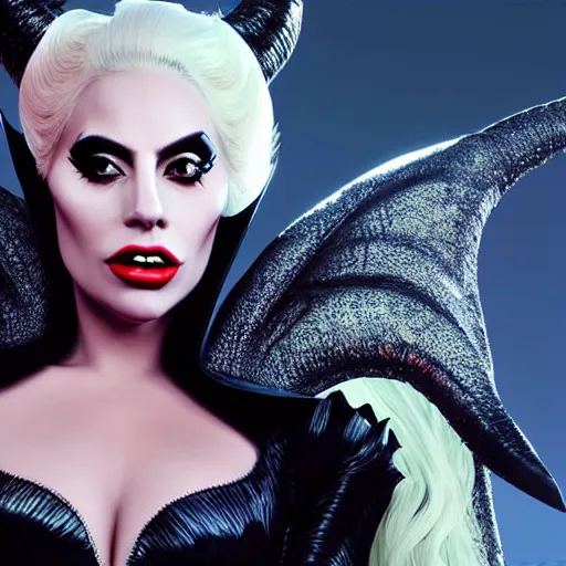 Image similar to Lady Gaga as real life Maleficent, fantasy, artstation, 8k resolution