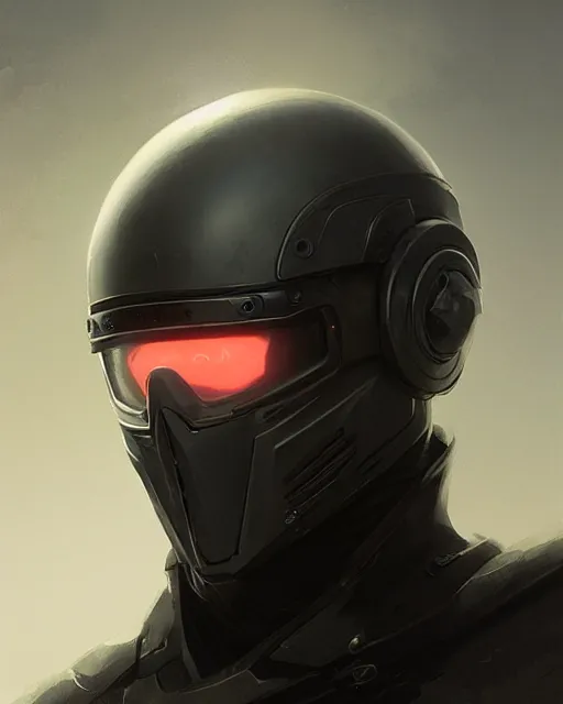 Prompt: smooth continuous black featureless helmet, by greg rutkowski, mark brookes, jim burns, tom bagshaw, magali villeneuve, trending on artstation