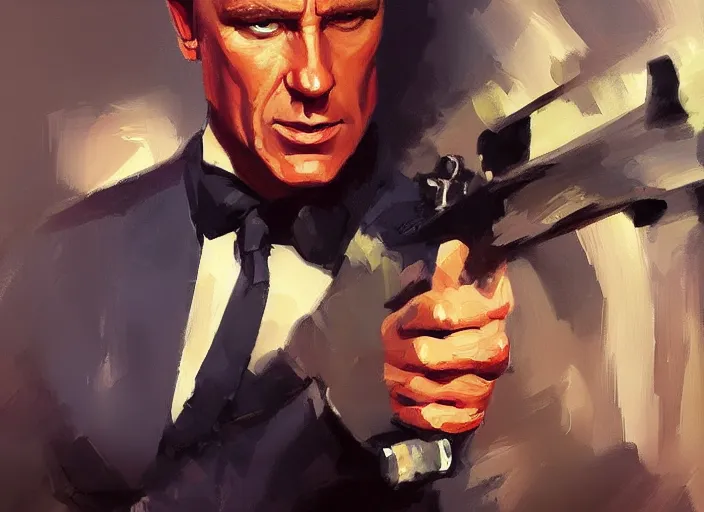 Prompt: villane base of James Bond, concept art oil painting by Jama Jurabaev, extremely detailed, brush hard, artstation