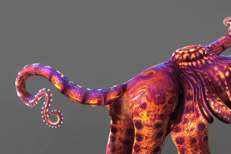 Image similar to dramatic realistic hibrid octopus jiraffe, unreal engine 5, subsurface scattering, hd, 8 k, hdr