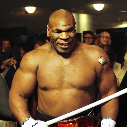 Prompt: mike tyson, dressed as a knight, jousting a bear