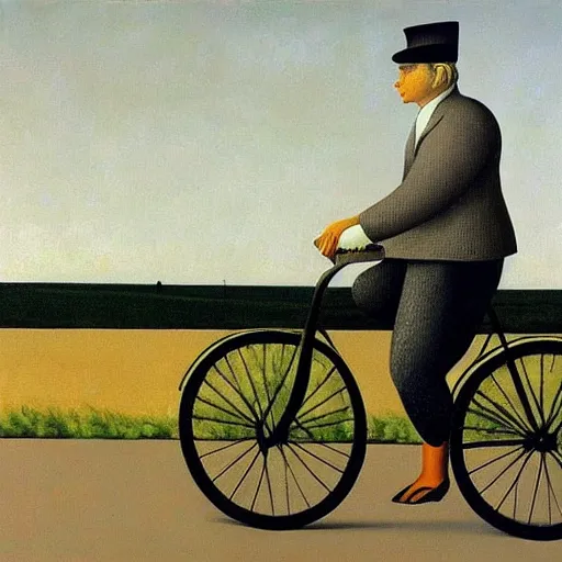 Prompt: a painting of a bicycle by magritte