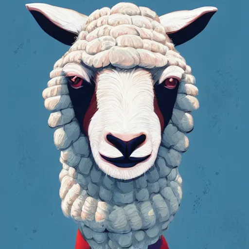 Image similar to lamb wearing a sweater, smooth face median photoshop filter cutout vector behance hd by jesper ejsing, by rhads, makoto shinkai and lois van baarle, ilya kuvshinov, rossdraws, illustration, art by ilya kuvshinov and gustav klimt,