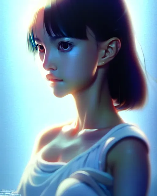 Image similar to beautiful! portrait of the popular japanese natalie portman girl, by katsuhiro otomo, yoshitaka amano, nico tanigawa, artgerm, greg rutkowski makoto shinkai takashi takeuchi studio ghibli, akihiko yoshida rendered with intense 3 d effect.