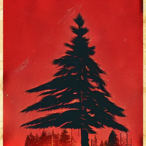 Prompt: pine tree cyberpunk soviet poster