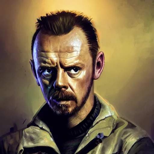 Image similar to simon pegg portrait, horror core, apocalyptic, winchester rifle in his hands, sharp focus, fiction, hyper detailed, digital art, trending in artstation, cinematic lighting, studio quality, smooth render, unreal engine 5 rendered, octane rendered, art style and nixeu and wlop and krenz cushart