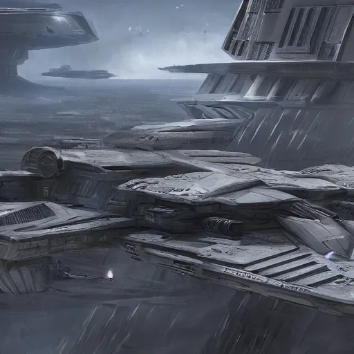 Prompt: brutalist base scifi, star wars, empire, concept art, high details
