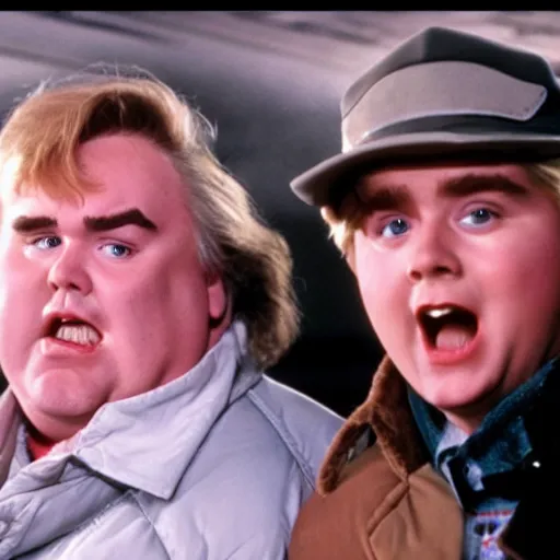 Prompt: a film still of john candy as marty in back to the future ( 1 9 8 5 )
