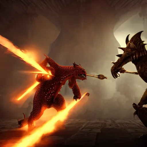 Image similar to dragonborn vs ultimate evil epic fight dramatic lighting extreme details