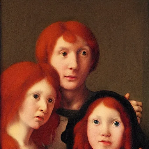 Image similar to red hair twins boy and girl as a baroque painting