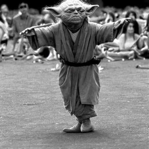 Image similar to yoda performing at woodstock