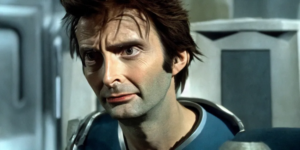 Prompt: David Tennant as Doctor Who in the role of Captain Kirk in a scene from Star Trek the original series