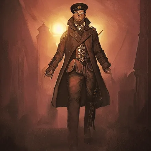 Prompt: steampunk soviet policeman, fog, darkness, evil, magic the gathering artwork, D&D, fantasy, cinematic lighting, centered, symmetrical, highly detailed, digital painting, artstation, concept art, smooth, sharp focus, illustration, volumetric lighting, epic Composition, 8k, art by Akihiko Yoshida and Greg Rutkowski and Craig Mullins, oil painting, cgsociety