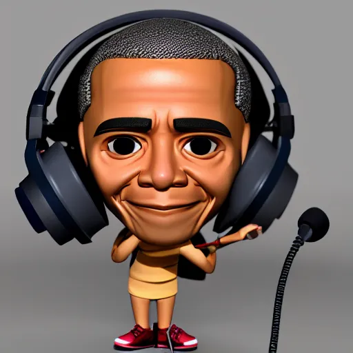 Image similar to 3d render of obama as a cute chibi figurine DJing with headphones, blender, artstation