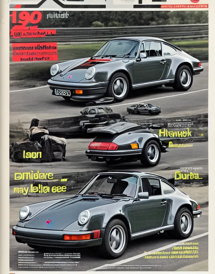 Image similar to porsche 9 1 1 on a 1 9 8 0 cover of automotive magazine