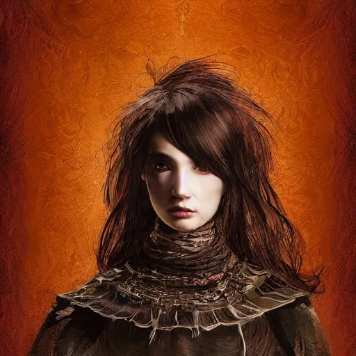 Image similar to portrait of a Shibari rope wrapped face and neck, headshot, insanely nice professional hair style, dramatic hair color, digital painting, of a old 13th century, traveler, amber jewels, baroque, ornate clothing, scifi, realistic, hyperdetailed, chiaroscuro, concept art, art by Franz Hals and Jon Foster and Ayami Kojima and Amano and Karol Bak,