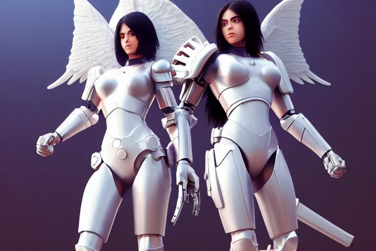 Prompt: 8 k redshift render of battle angel in real life, beautiful, smiles, white plastic armour, high fashion, full body shot, dynamic lighting, passionate, magazine cover, cinematic, highly detailed, sharp focus, art by artgerm and greg rutkowski