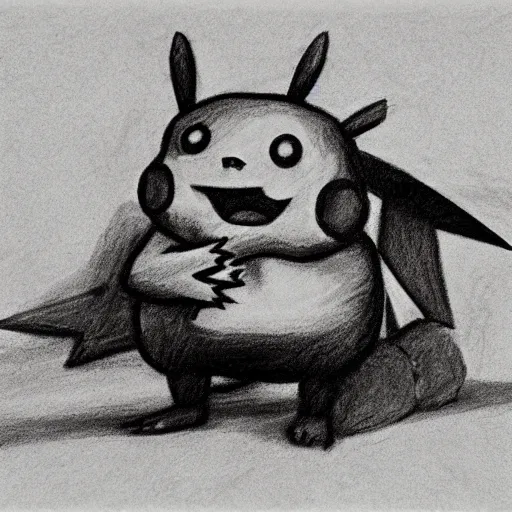 Image similar to charcoal sketch of pikachu being eaten by a colony of ants