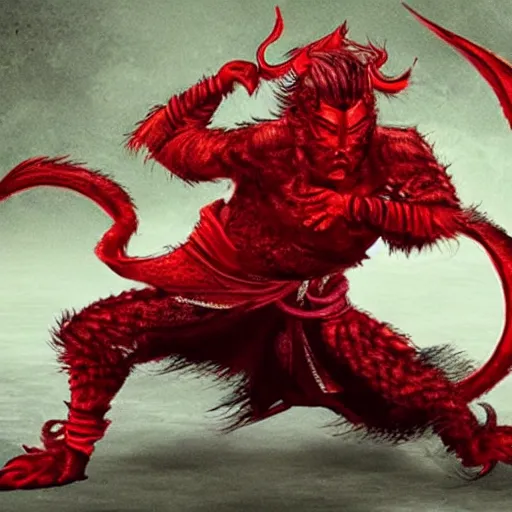 Prompt: cute palm sized blood red beast, wuxia, Chinese novel