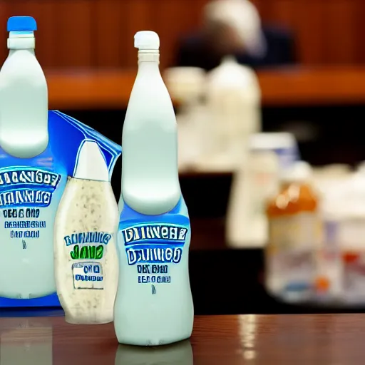 a bottle of ranch dressing testifying in court Stable Diffusion