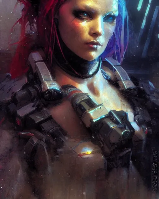 Prompt: a cybergoth, dystopian mood, sci-fi character portrait by gaston bussiere, craig mullins
