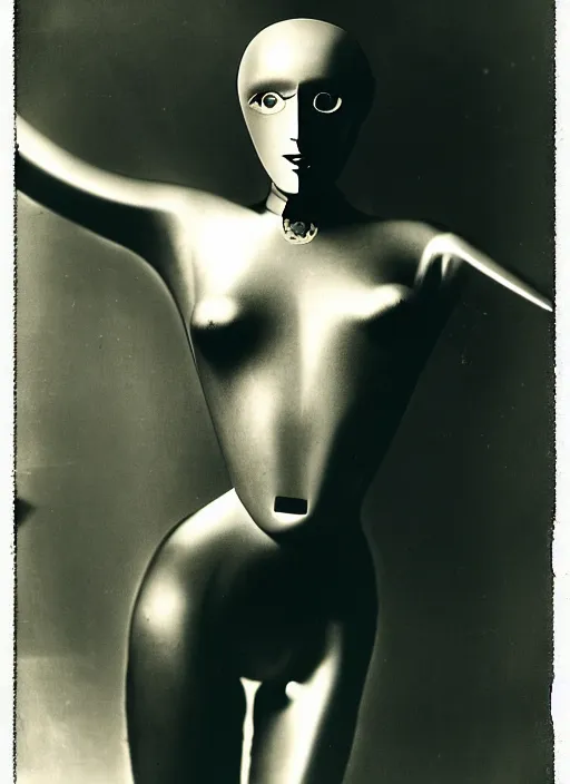 Prompt: photography of beautyful female android steampunk by man ray,