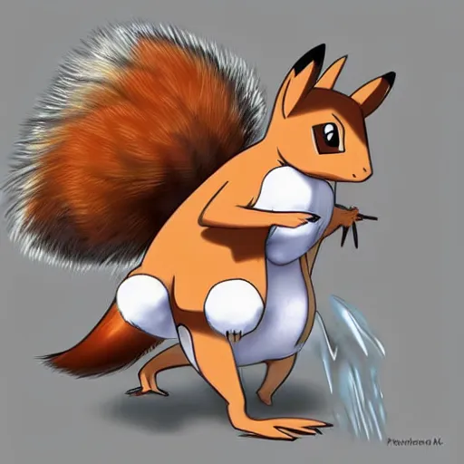 Prompt: A pokemon that looks like A Squirrel ，flying，spraying water like a shower under its body ，Trending on art station. Unreal engine.