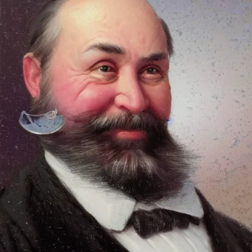 Prompt: A smiling professor with a flowing grey beard by thomas kinkade, portrait