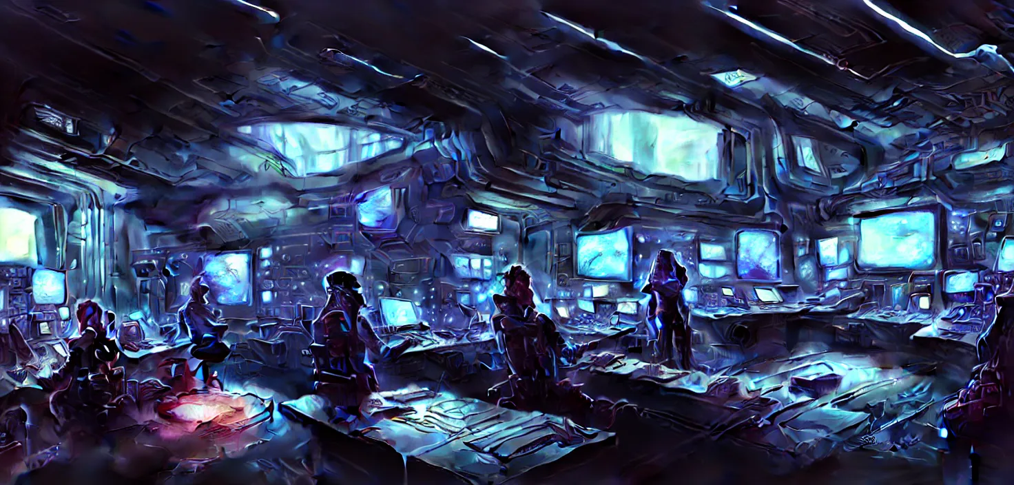 Image similar to a hyper detailed octane render concept art by xision wu, kerem beyit, sandara tang portrait of cyberpunk panel control spaceship room, dim lighting, detailed portraits, unreal engine 5, highly rendered, digital painting, hyper realistic, photo realistic, artstation, concept art, smooth, sharp focus perfect horizontal, symmetry illustration, detailed and intricate environment artstation hq