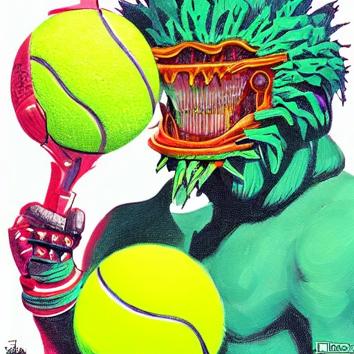 Image similar to a tennis ball monsters, cyberpunk, colorful, digital art, fantasy, magic, trending on artstation, ultra detailed, professional illustration by Basil Gogos