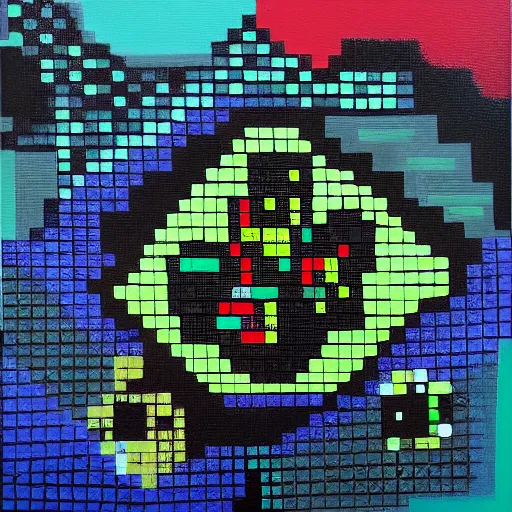Prompt: space invader, oil and acrylic on canvas, high detail