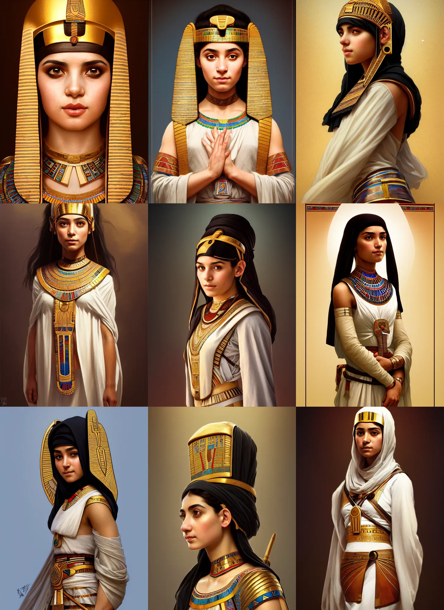 Prompt: symmetry!! portrait of 4 3 0 0 bc egyptian cute girl in historical egyptian clothing, historical, modest, simple clothing, highly detailed, dynamic lighting, digital art, digital painting, artstation, wlop, sharp focus, illustration, art by artgerm and greg rutkowski and alphonse mucha, 8 k