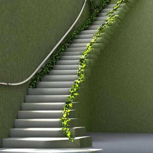 Image similar to a set of stairs with vines growing up them, a raytraced image by Tadao Ando, flickr contest winner, environmental art, streetscape, vray, national geographic photo