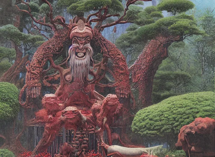 Image similar to japanese garden of an ancient god by wayne barlowe