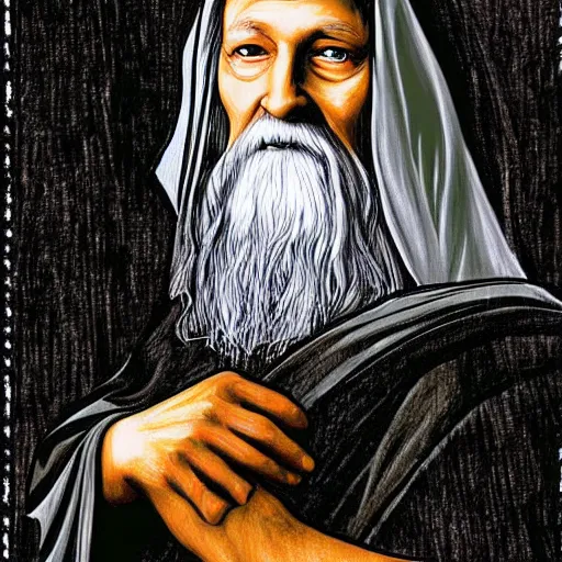 Image similar to gandalf drawn as the mona lisa