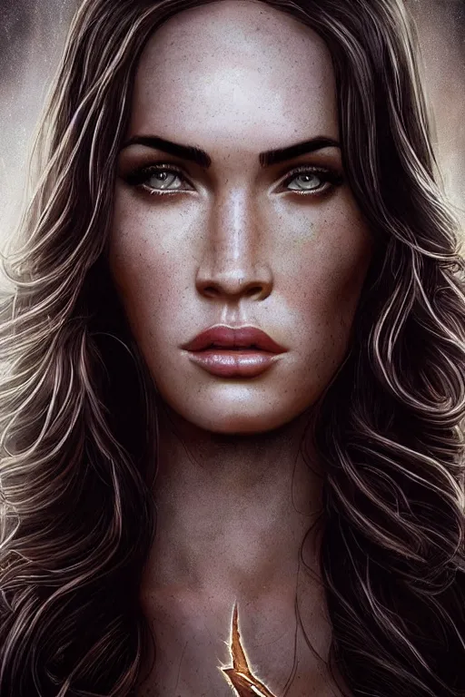 Image similar to majestic and regal portrait of megan fox female the flash, dc universe, perfect face, beautiful, intricate, epic, elegant, fantasy, highly detailed, digital painting, hard focus, beautiful volumetric lighting, epic light, ultra detailed, by leesha hannigan, ross tran, thierry doizon, kai carpenter, ignacio fernandez rios