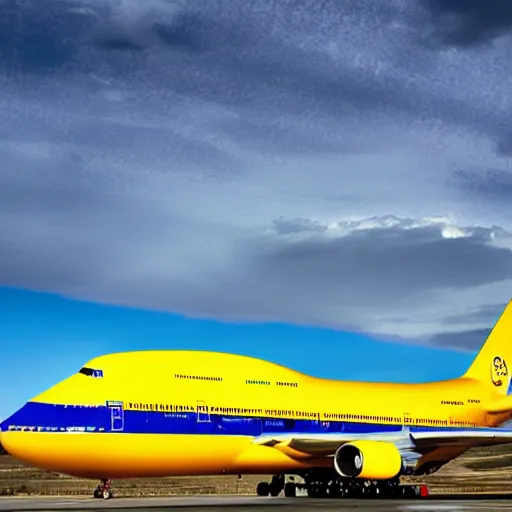 Prompt: a yellow 7 4 7 school bus flying, imax, dramatic sky