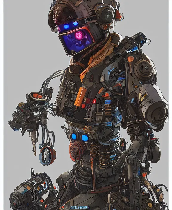 Image similar to cyberpunk pathfinder robot from apex legends character portrait, portrait by james gurney and laurie greasley, concept art, intricate details, highly detailed, vintage sci - fi