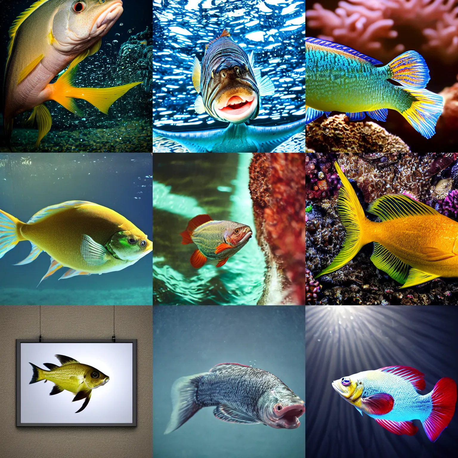 Prompt: a fish saying hello, award winning photography, ultra realistic, studio photo