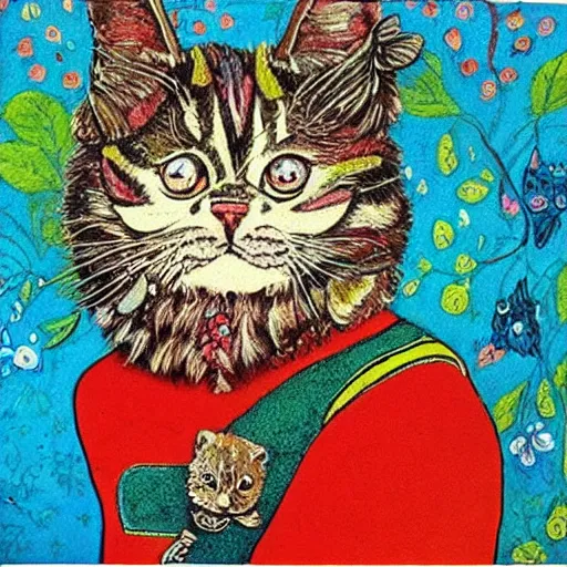 Image similar to “Robin Williams in the style of Louis wain”