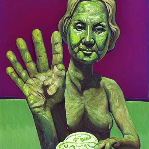 Image similar to A painting. A rip in spacetime. Did this device in her hand open a portal to another dimension or reality?! avant garde, jade sculpture by Neil Welliver