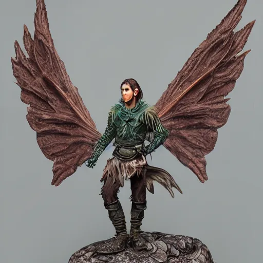 Prompt: A male fairy druid with hawk wings, D&D Art, detailed, rim light, diffused, intricate, by Tyler Jacobson