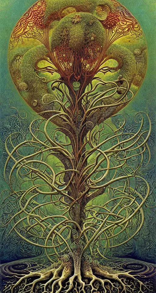 Image similar to tree of life by roger dean and andrew ferez, art forms of nature by ernst haeckel, divine chaos engine, symbolist, visionary, art nouveau, botanical fractal structures, organic, detailed, realistic, surreality