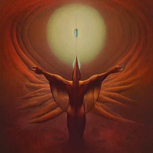 Image similar to ophanim by Zdzisław Beksiński, oil on canvas