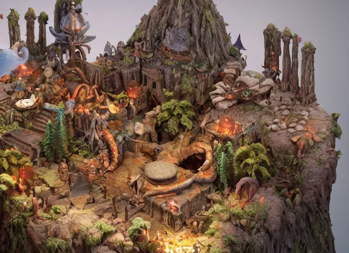 Image similar to detailed octane render of a claymation isometric diorama of moria, balrog, gandalf, detailed, by joop geesink, wes anderson, jim henson, brian froud, breathtaking, 8 k resolution, beautiful lighting, studio light, extremely detailed, establishing shot, realistic materials, hyperrealistic