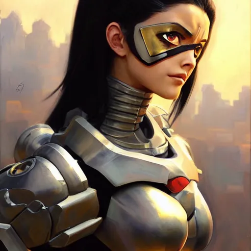 Image similar to greg manchess portrait painting of partially armored battle angel alita as overwatch character, medium shot, asymmetrical, profile picture, organic painting, sunny day, matte painting, bold shapes, hard edges, street art, trending on artstation, by huang guangjian, gil elvgren, ruan jia, greg rutkowski, gaston bussiere